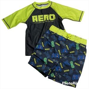 NWOT Aeropostale Black/ Neon Yellow Video game Theme Rashguard Set size 5